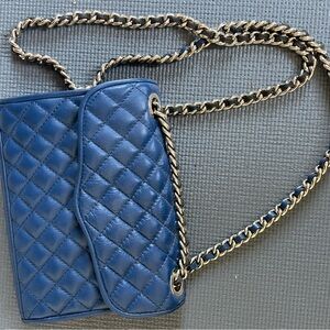 Rebecca Minkoff Blue Quilted Leather Shoulder Bag Crossbody Bag With Chain Strap